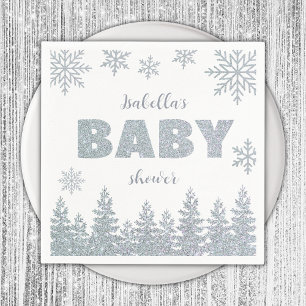 Winter Wonderland Baby Shower Silver Snowflakes Napkin