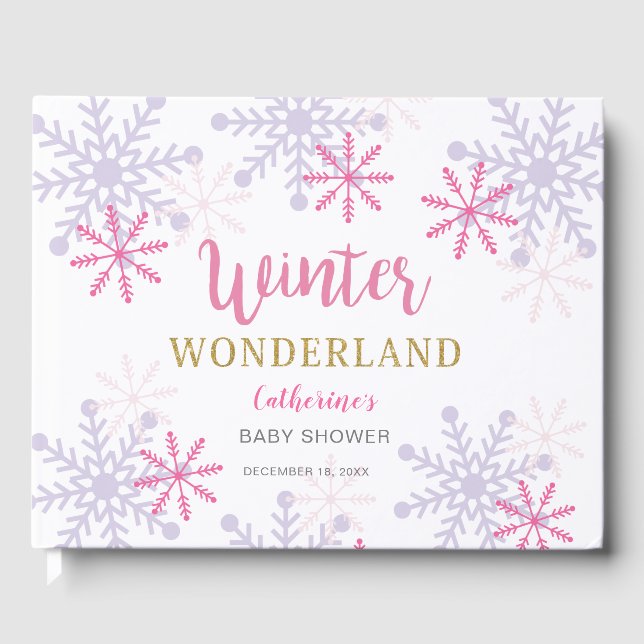 Winter Wonderland Baby Shower Snowflakes Holiday Guest Book (Front)