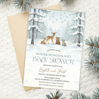 Winter Wonderland Baby Shower Woodland Baby Animal Invitation