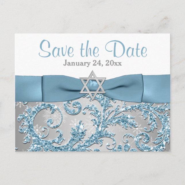 Winter Wonderland Bat Mitzvah Save the Date Card (Front)