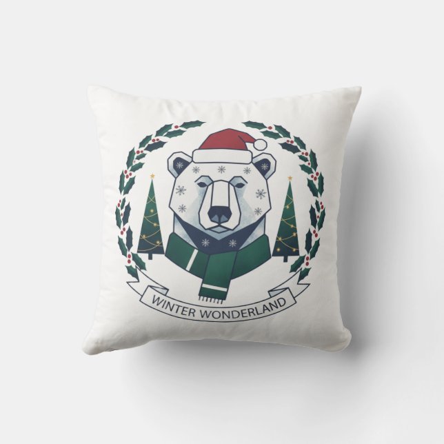 Winter Wonderland Bear – Cute Santa Hat Christmas  Cushion (Back)