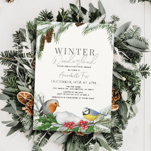Winter Wonderland Birds & Snow Baby Shower Invitation
