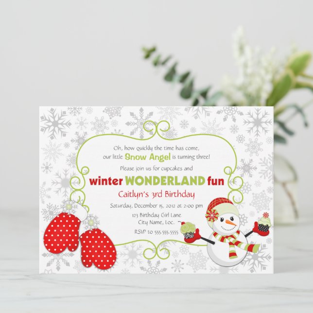 Winter Wonderland Birthday Invitation (Standing Front)