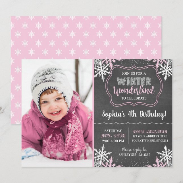 Winter Wonderland Birthday Invitation with Photo (Front/Back)