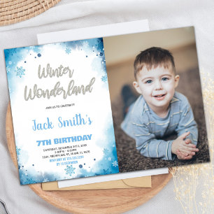 Winter Wonderland Birthday Invitations Blue Photo