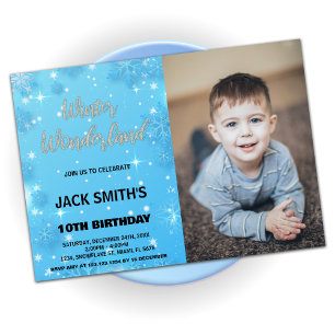 Winter Wonderland Birthday Invitations Blue Photo