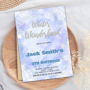 Winter Wonderland Birthday Invitations Blue Silver