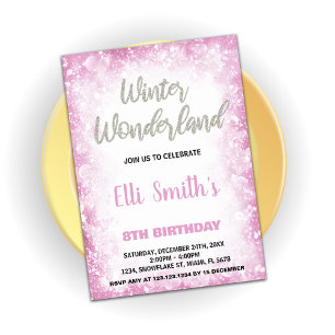 Winter Wonderland Birthday Invitations Cloud Pink