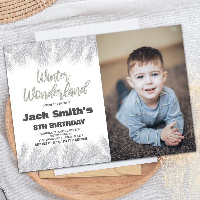 Winter Wonderland Birthday Invitations Pine Photo (Winter Wonderland Birthday Invitations Pine Photo)