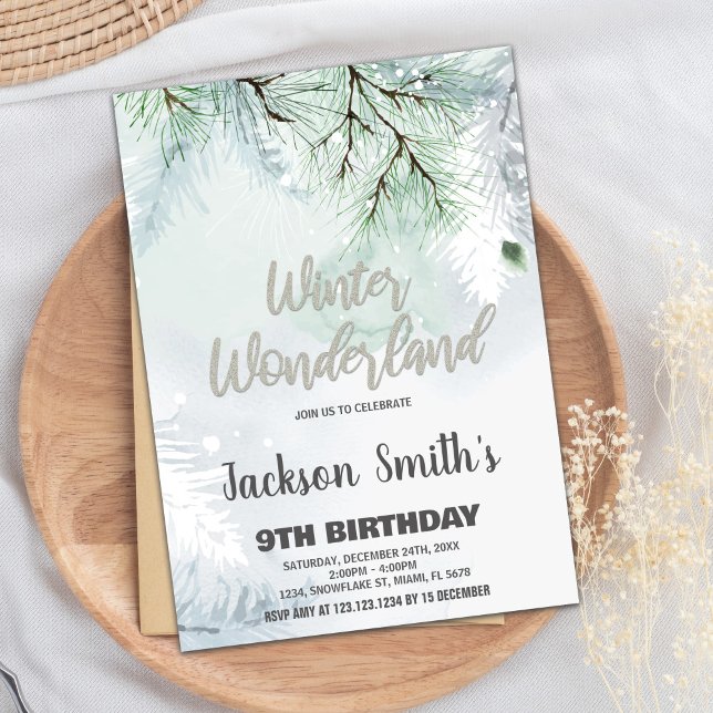 Winter Wonderland Birthday Invitations Pine Silver (Winter Wonderland Birthday Invitations Pine Silver)