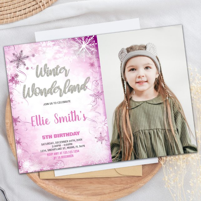 Winter Wonderland Birthday Invitations Pink photo (Winter Wonderland Birthday Invitations Pink photo)
