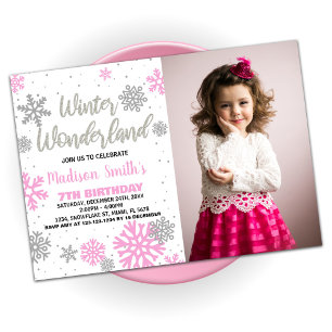 Winter Wonderland Birthday Invitations Pink Photo