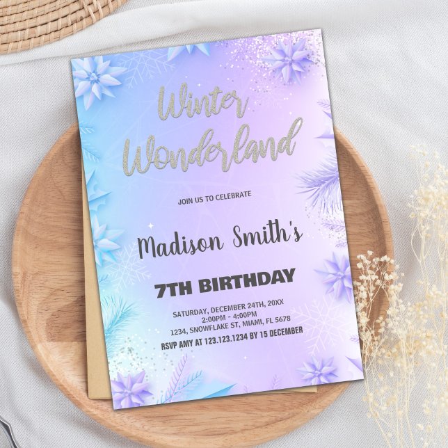 Winter Wonderland Birthday Invitations Purple (Winter Wonderland Birthday Invitations Purple)