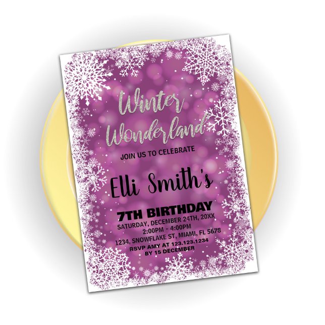 Winter Wonderland Birthday Invitations Purple (Winter Wonderland Birthday Invitations Purple)