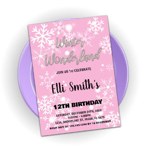 Winter Wonderland Birthday Invitations Silver Pink