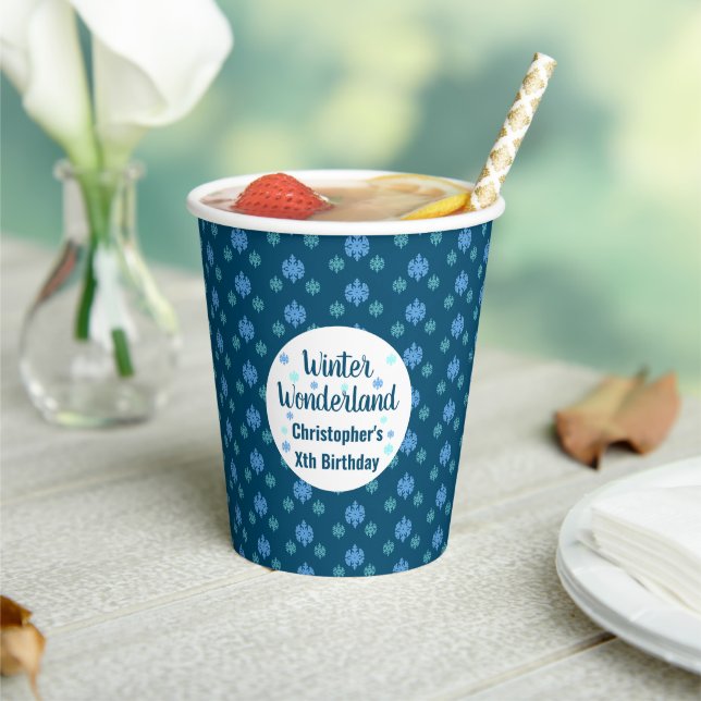 Winter Wonderland Birthday Paper Cups (Insitu)