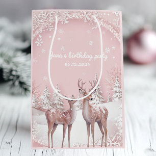 Winter Wonderland Birthday Pink and Deer Medium Gift Bag