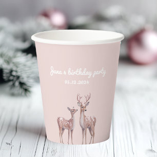 Winter Wonderland Birthday    Pink and Deer Paper Cups