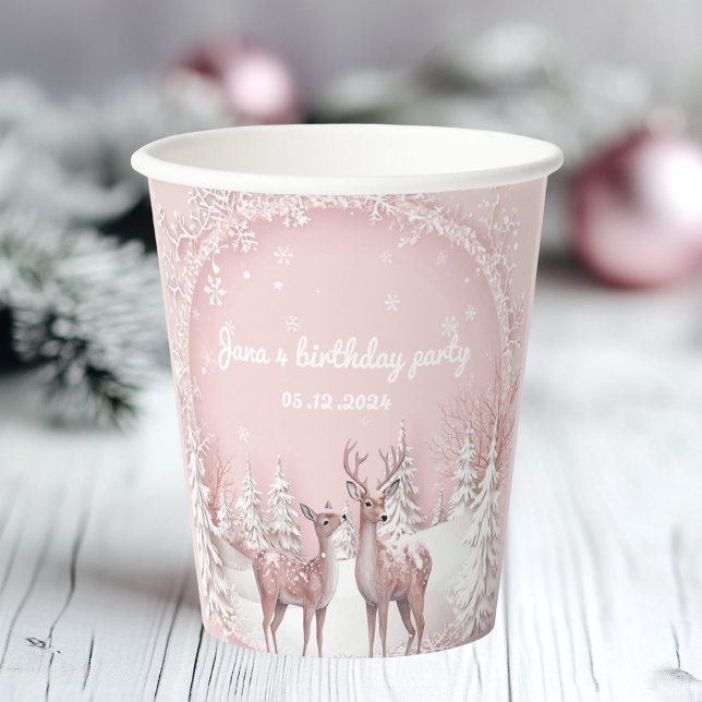 Winter Wonderland Birthday  | Pink and Deer Paper Cups (Creator Uploaded)