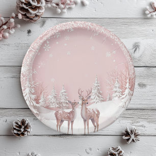 Winter Wonderland Birthday Plates   Pink and Deer 
