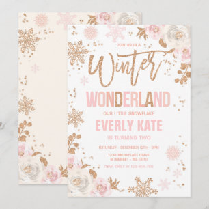 Winter Wonderland Birthday Rose Gold And Pink Invitation