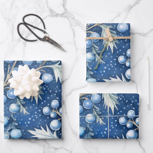 Winter Wonderland: Blue and White Christmas Tree Wrapping Paper Sheet (Front)