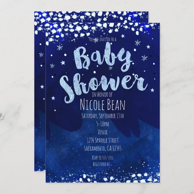 Winter Wonderland Blue Baby Shower Invitations (Front/Back)