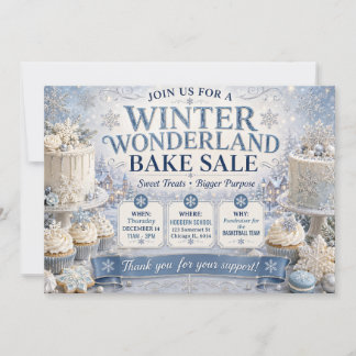 Winter Wonderland Blue Christmas Bake Sale Invitation
