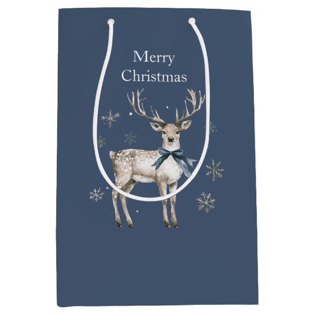Winter Wonderland Blue Deer Snowflakes Christmas Medium Gift Bag (Front)