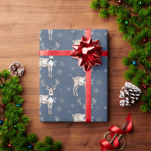 Winter Wonderland Blue Deer Snowflakes Christmas Wrapping Paper (Holiday Gift)