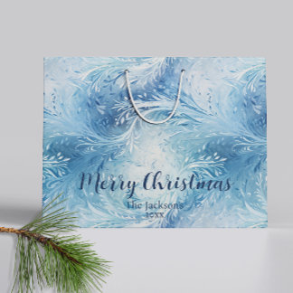 Winter Wonderland Blue frosty pattern Large Gift Bag