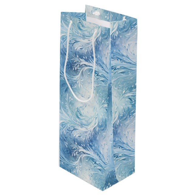 Winter Wonderland Blue frosty pattern Wine Gift Bag (Front Angled)