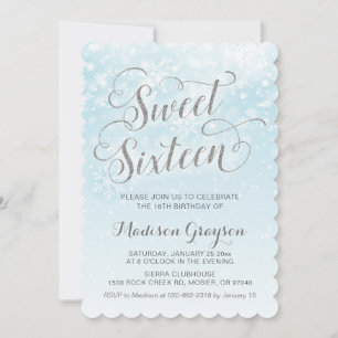 Winter Wonderland Blue Girl Sixteen 16th Birthday Invitation