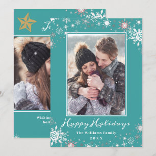 Winter Wonderland Blue Green Happy Holidays Photo Holiday Card