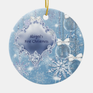 Winter Wonderland Blue Ice Baby's First Christmas Ceramic Tree Decoration