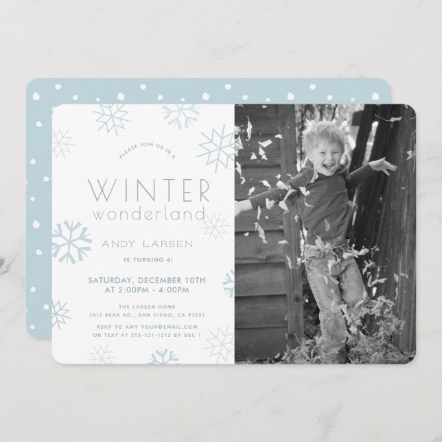Winter Wonderland Blue Photo Birthday Invitation (Front/Back)