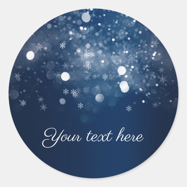 Winter Wonderland Blue Silver Sparkling Lights Classic Round Sticker (Front)