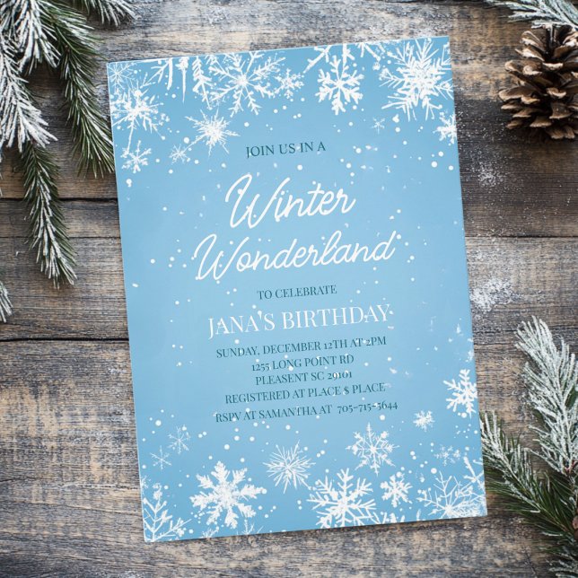 Winter Wonderland Blue Snowflake Birthday Invitation (Creator Uploaded)