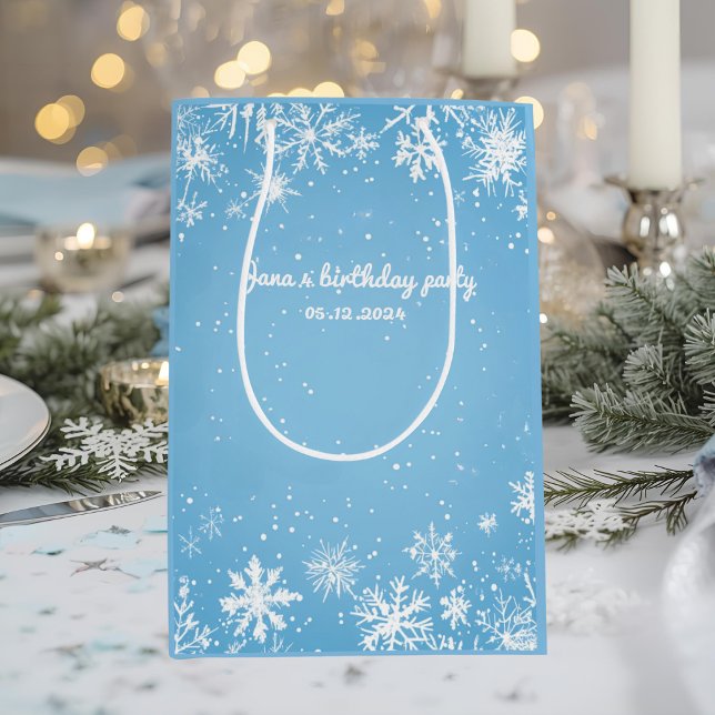 Winter Wonderland Blue Snowflake Birthday Medium Gift Bag (Creator Uploaded)