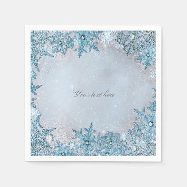 Winter Wonderland Blue Snowflakes Elegant Party Napkin (Front)
