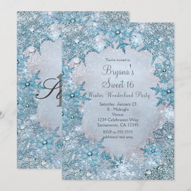Winter Wonderland Blue Snowflakes Invitation (Front/Back)