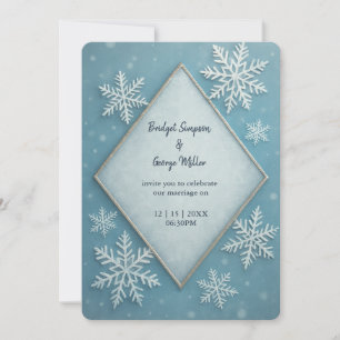 Winter Wonderland Blue Snowy Romantic wedding  Invitation