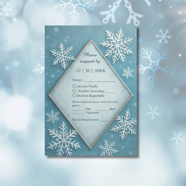 Winter Wonderland Blue Snowy Romantic wedding  RSVP Card (Creator Uploaded)