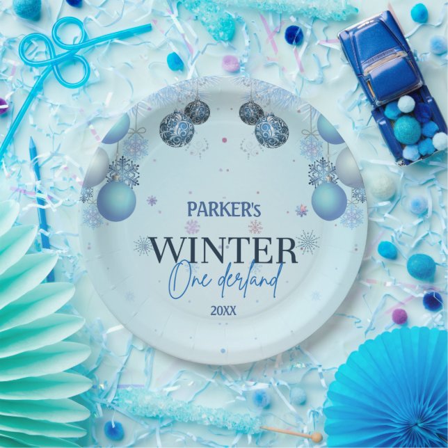 Winter Wonderland blue Watercolor  Paper Plate (Party)