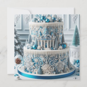 WINTER WONDERLAND BLUE & WHITE BIRTHDAY CAKE CARD