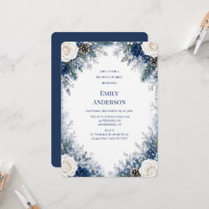 Winter Wonderland Blue White Rose Brunch & Bubbly Invitation