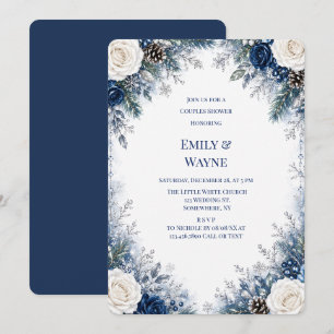 Winter Wonderland Blue & White Rose Couples Shower Invitation