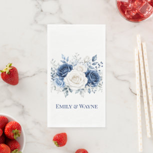 Winter Wonderland Blue & White Rose Wedding Napkin