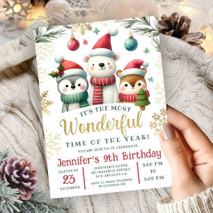 Winter Wonderland Boho Snow Animals 9th Birthday Invitation
