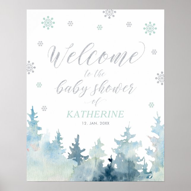 Winter Wonderland Boy Baby Shower Welcome Sign (Front)